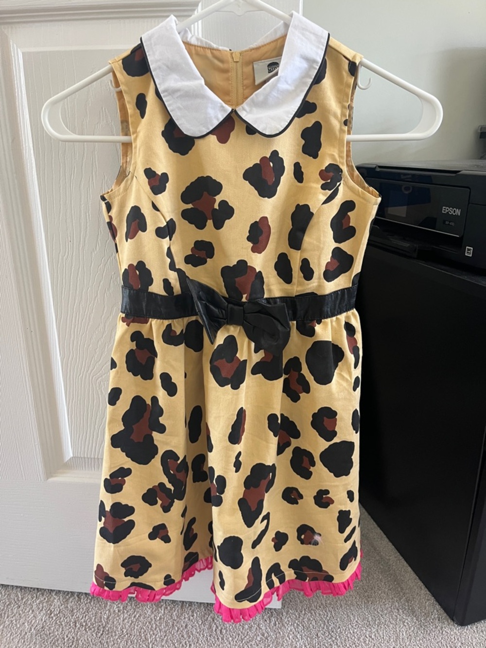 Girls Leopard or giraffe Print Peter Pan Collar Dress with Belt